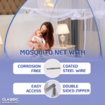 Classic Mosquito Net for Double Bed | Queen Size Foldable Machardani | Strong Polyester 30 GSM Net | PVC Coated Steel Frame - Image 3