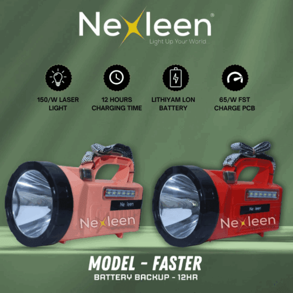 Nexleen Faster Torch (150W) – High Power Rechargeable LED Torch with 15-Hour Backup for Farmers