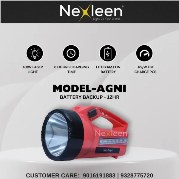 Nexleen Agni Torch (40W) – High Power Rechargeable Torch with 12-Hour Backup for Farmers