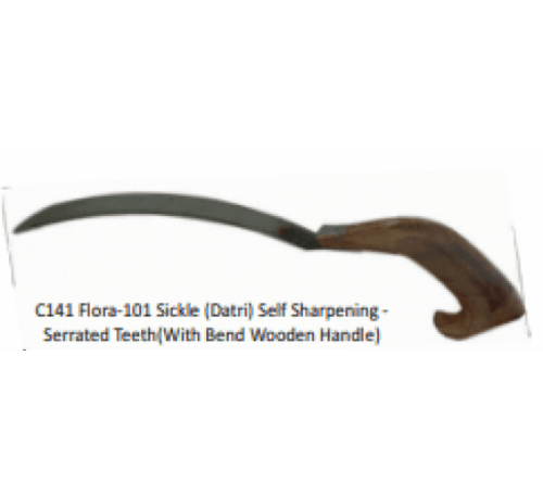 C141 Flora-101 sickle datri self-sharpening serrated bend wooden handle
