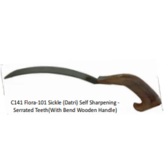 C141 Flora-101 sickle datri self-sharpening serrated bend wooden handle