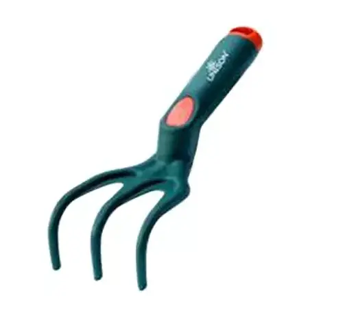 Plastic hand cultivator gardening tool.